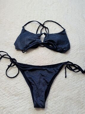 Shimmer Black Tie-Side Bikini Set